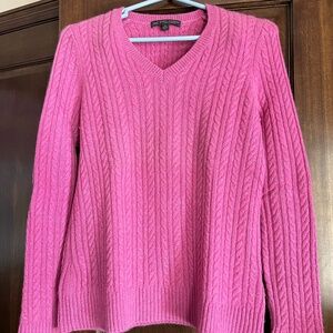 Pink Brooks Brothers Women's V Neck Cashmere Sweater Sz XL